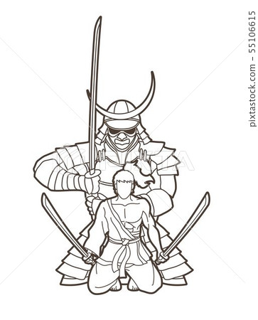 2 Samurai composition with swords cartoon graphic  55106615