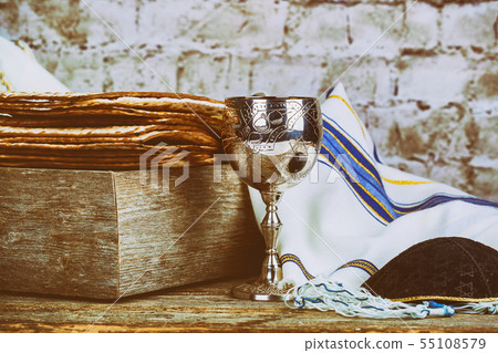 A Jewish Matzah bread with wine. Passover holiday A Jewish Matzah bread with wine. Passover holiday 55108579