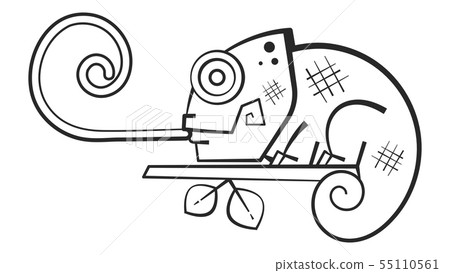 Cute Chameleon Coloring Book For Kids And Adults. Cute Chameleon Coloring Book For Kids And Adults. 55110561