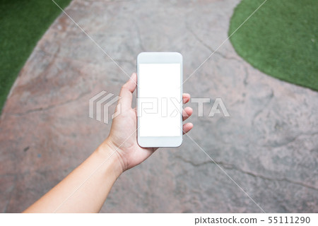 woman hand holding blank screen mobile smartphone woman hand holding blank screen mobile smartphone 55111290