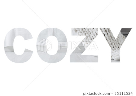Collage in shape of word COZY islolated on white Collage in shape of word COZY islolated on white 55111524