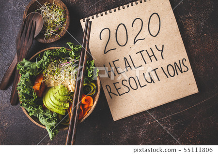 2020 new year, healthy resolutions. Buddha bowl  55111806