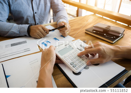 two businessman working together with financial 55111852