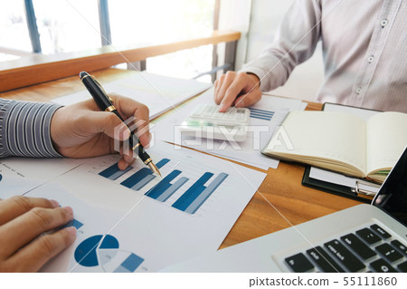 Business man analysis data document with Business man analysis data document with 55111860