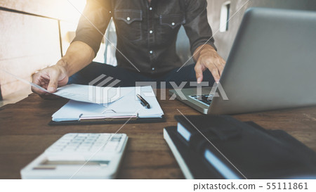 Business man in relax casual form working with Business man in relax casual form working with 55111861