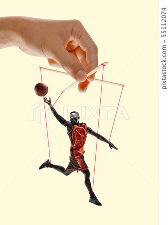 Man like a puppet in somebodies hands. Concept of manipulation Man like a puppet in somebodies hands. Concept of manipulation 55112074