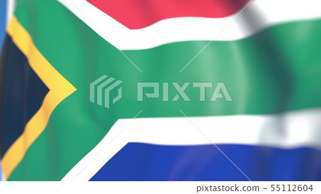 Flying national flag of South Africa close-up, 3D rendering 55112604