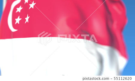 Waving national flag of Singapore close-up, 3D rendering 55112620