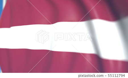 Flying national flag of Latvia close-up, 3D rendering 55112794