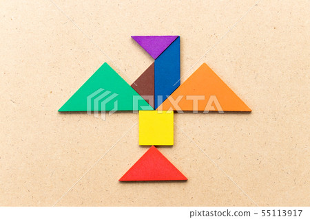 Color tangram puzzle in flying bird shape 55113917
