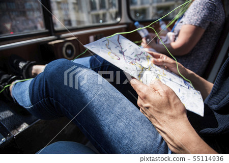 young man traveling on a tour bus young man traveling on a tour bus 55114936