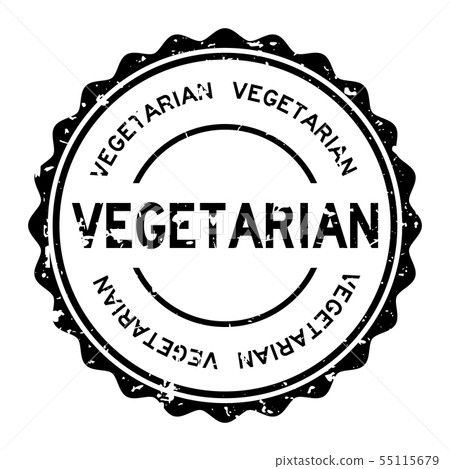 Grunge black vegetarian word round rubber stamp 55115679