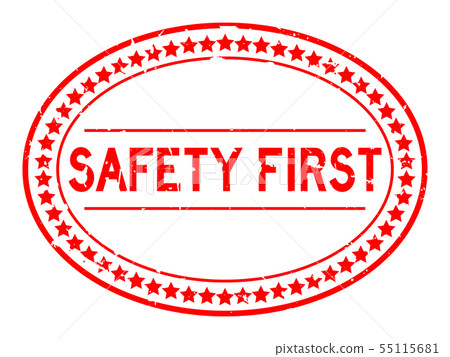Grunge red safety first word oval rubber stamp 55115681