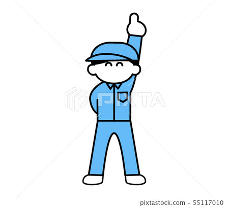 Worker man pointing up with smile (deformed) Worker man pointing up with smile (deformed) 55117010