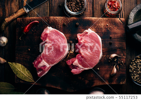 Two raw pork loin steaks 55117253