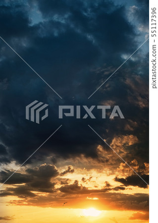 Bright colorful sunset, yellow blue and red tones. 55117396
