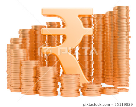 Rupee symbol with golden coins around 55119829