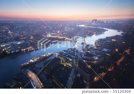 London aerial view with Tower Bridge, UK London aerial view with Tower Bridge, UK 55120309