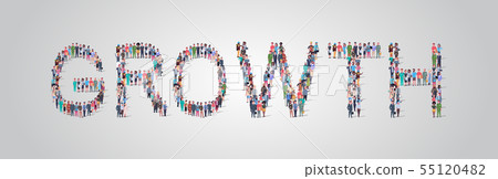 people crowd gathering in shape of growth word different occupation employees mix race workers group 55120482