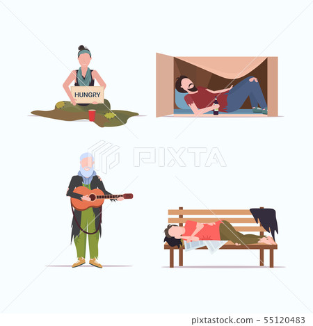 set tramps poor homeless characters needing help different beggars unemployment homeless jobless 55120483