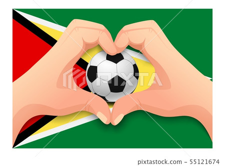 Guyana soccer ball and hand heart shape Guyana soccer ball and hand heart shape 55121674