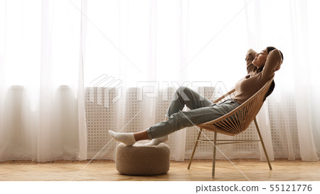 Perfect Morning. Girl Sitting in Armchair near Window Perfect Morning. Girl Sitting in Armchair near Window 55121776