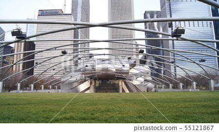 CHICAGO, ILLINOIS, UNITED STATES - DEC 12th, 2015: Downtown skyline view from Jay Pritzker Pavilion 55121867