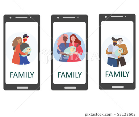 Mobile app with diverse newborn families LGBT Mobile app with diverse newborn families LGBT 55122602