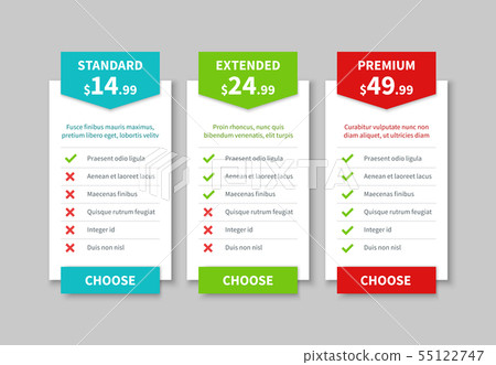 Comparison pricing list. Price plan table, product prices comparative tariff chart. Business Comparison pricing list. Price plan table, product prices comparative tariff chart. Business 55122747