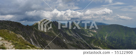 Panoramic view from Banikov peak on Western Tatra mountains or Rohace panorama. Sharp green Panoramic view from Banikov peak on Western Tatra mountains or Rohace panorama. Sharp green 55122900