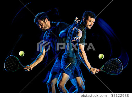 Paddle tennis player man light painting isolated black background Paddle tennis player man light painting isolated black background 55122988