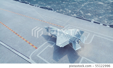 F-35 fighter takes off vertically from the aircraft carrier. 3D Rendering 55122996