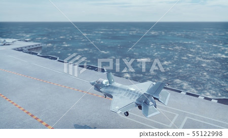 F-35 fighter takes off vertically from the aircraft carrier. 3D Rendering 55122998