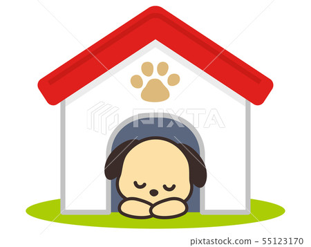 Dog sleeps in the kennel 55123170