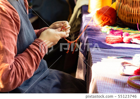 hands knitting with needles red thread traditional hands knitting with needles red thread traditional 55123746