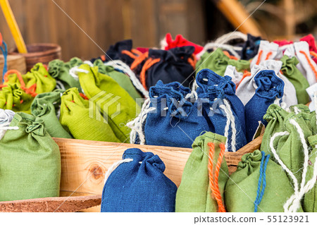 jute pouch of grass sachets natural eco materials. 55123921