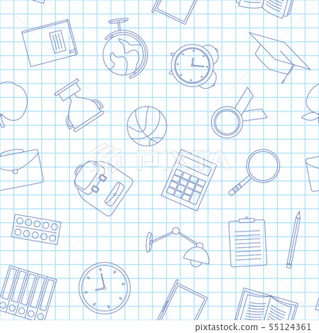 Seamless pattern with school supplies - Stock Illustration [55124361 ...
