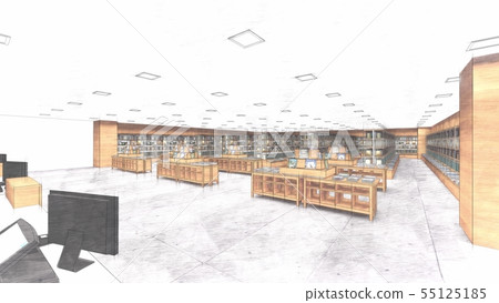 Bookstore CG illustration style 1 color no people Bookstore CG illustration style 1 color no people 55125185