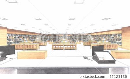 Bookstore CG illustration style 2 color no people 55125186
