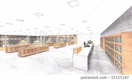 Bookstore CG illustration style 3 color no people Bookstore CG illustration style 3 color no people 55125187