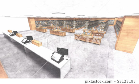 Bookstore CG illustration style 9 color no people Bookstore CG illustration style 9 color no people 55125193