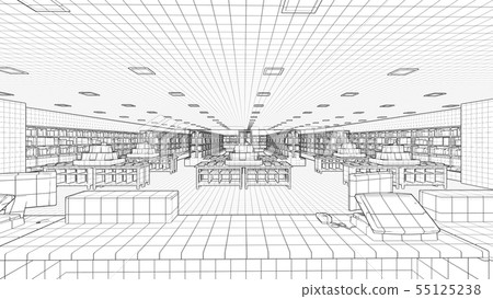 Bookstore CG illustration 2 monochrome grid no people 55125238
