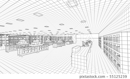 Bookstore CG illustration 3 monochrome grid no people 55125239