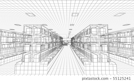 Bookstore CG illustration 5 monochrome grid no people 55125241