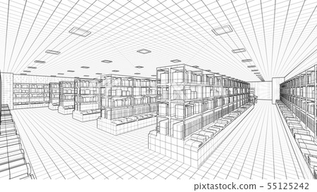 Bookstore CG illustration 6 monochrome grid no people 55125242