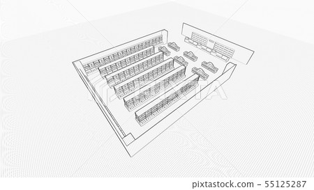 Bookstore CG illustration 12 monochrome grid no people 55125287