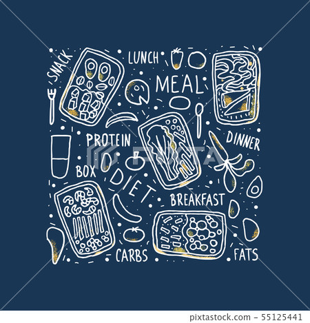 Health food vector set. Lunch boxes with meal. 55125441