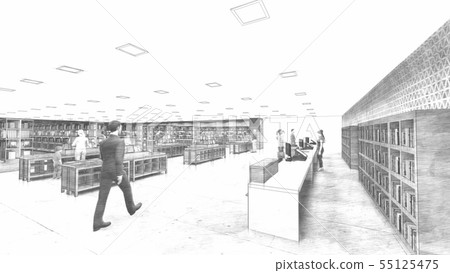 Bookstore CG illustration 3 monochrome people Bookstore CG illustration 3 monochrome people 55125475