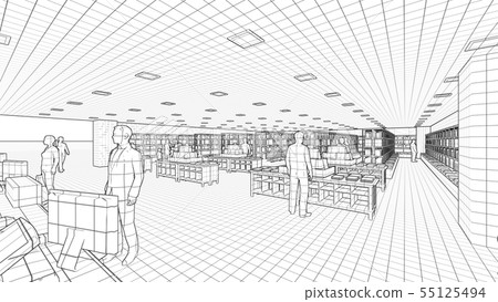 Bookstore CG illustration 1 monochrome grid people Bookstore CG illustration 1 monochrome grid people 55125494