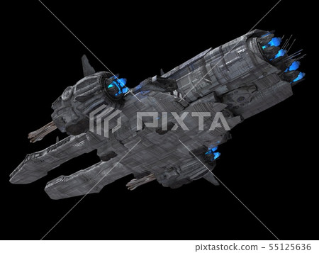 Spaceship isolated on a black background 3d illustration Spaceship isolated on a black background 3d illustration 55125636